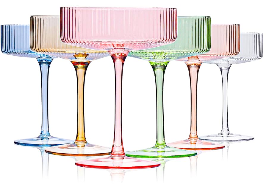 Amazon.com | Cyrelwing Colored Coupe Glasses Set of 6